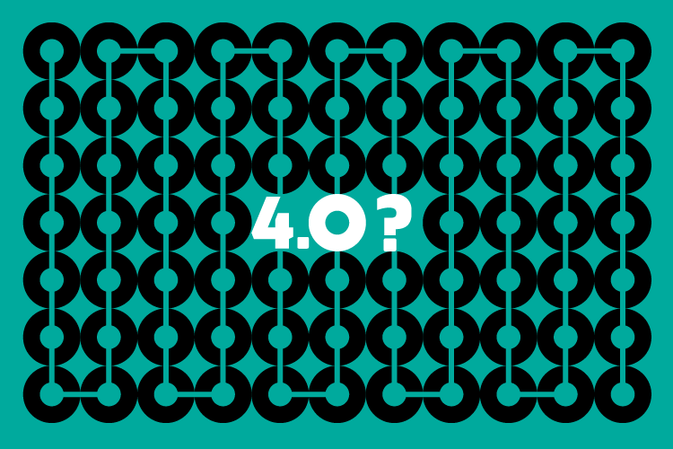 Illustration of Supply Chain 4.0 technologies including robotics, blockchain, and cloud computing